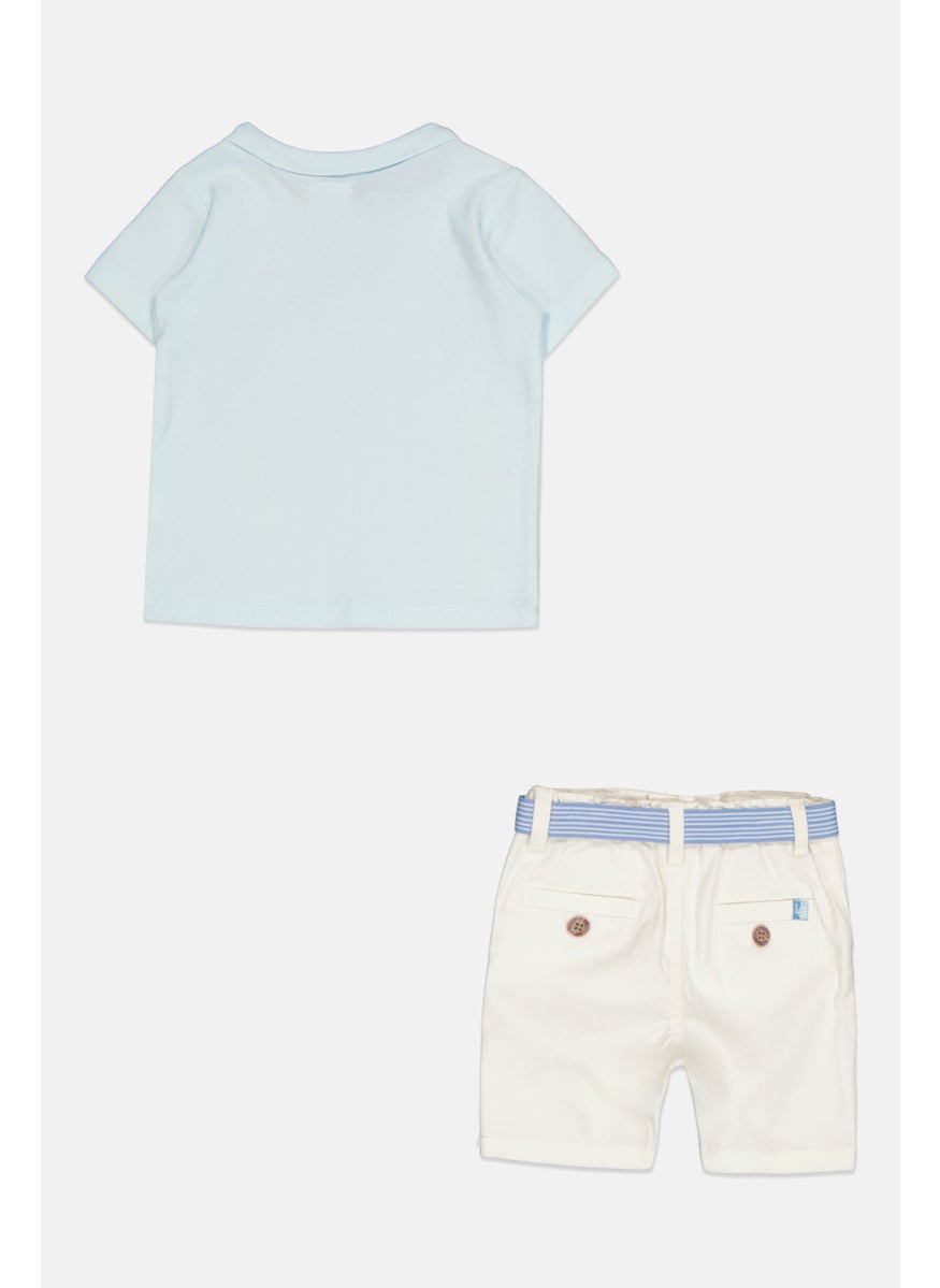 Little Gent Kids Boy 2 Pcs Embroidered Logo Polo Shirt And Belted Short Set, Multicolor  - Image 2