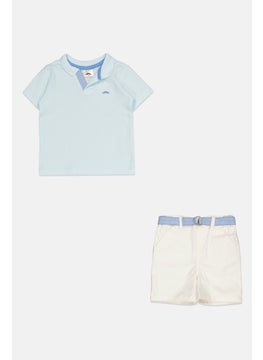 Little Gent Kids Boy 2 Pcs Embroidered Logo Polo Shirt And Belted Short Set, Multicolor  - Image 1