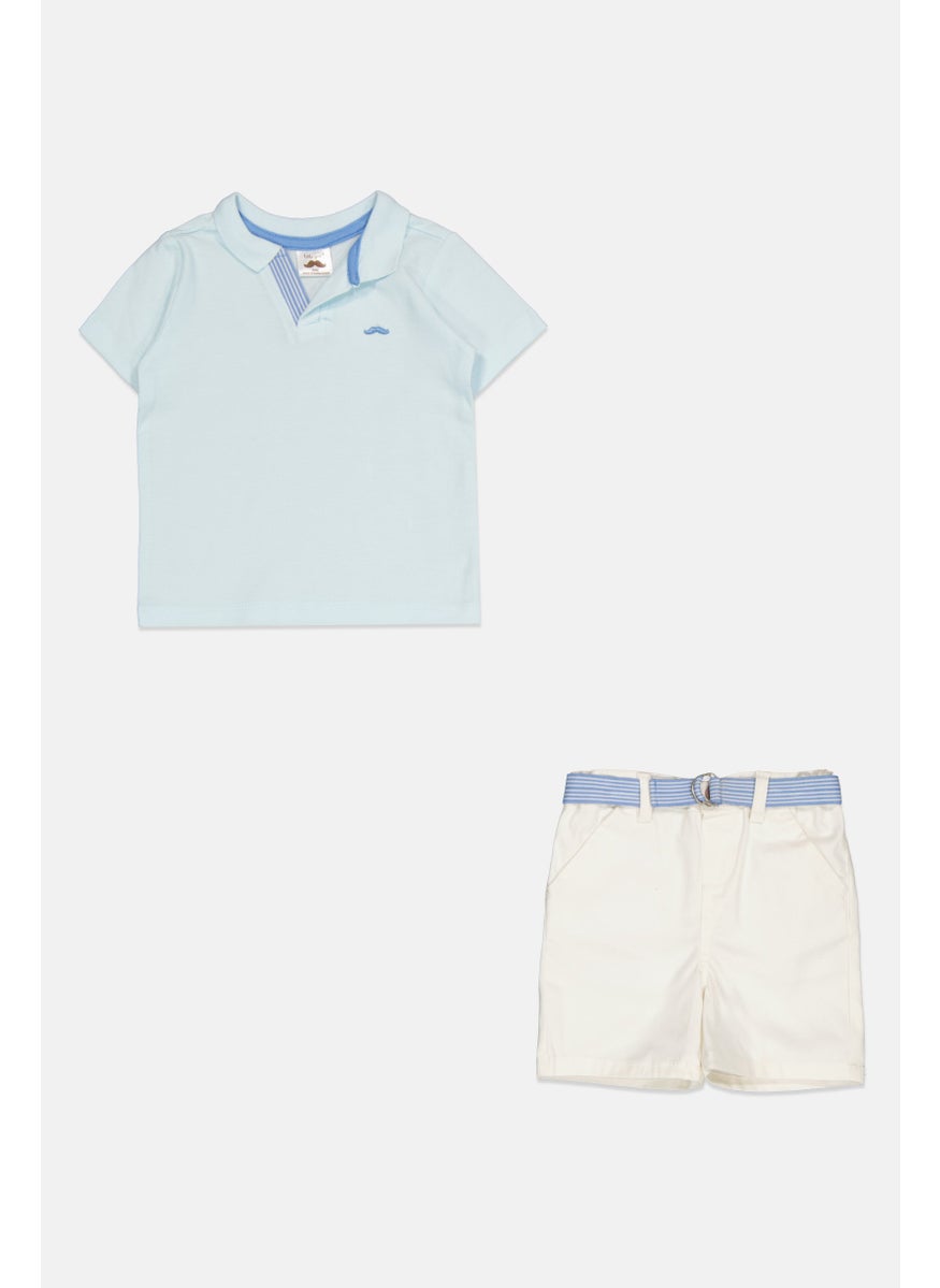 Little Gent Kids Boy 2 Pcs Embroidered Logo Polo Shirt And Belted Short Set, Multicolor  - Image 1
