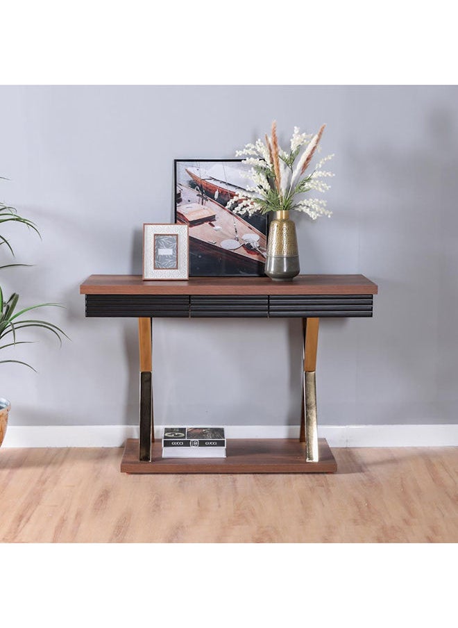 DANUBE HOME - Roma Console Table Multifunctional Living Room Table Space Saving Hallway Table Modern Design Console Table Furniture for Narrow Doorway Walnut / Golden - Image 1