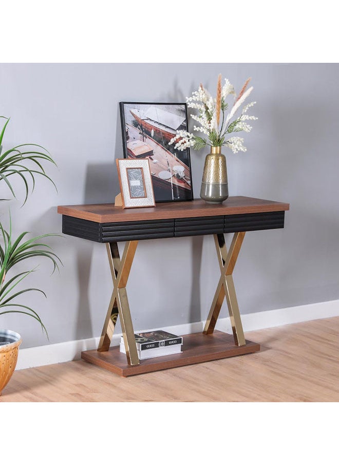 DANUBE HOME - Roma Console Table Multifunctional Living Room Table Space Saving Hallway Table Modern Design Console Table Furniture for Narrow Doorway Walnut / Golden - Image 1