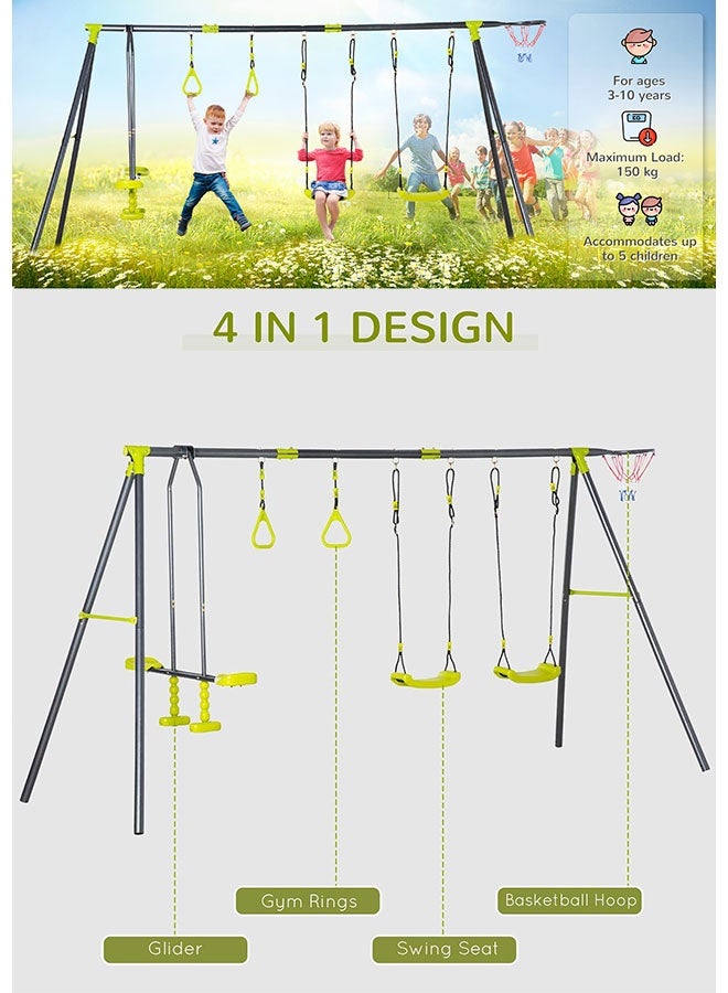 JSAITOYS 5 in 1 Kids Garden Swing Set for Backyard, Outdoor Play Equipment, w/ Adjustable Swing Seats, Seesaw, Basket Hoop, Gym Rings, A-Frame Metal Stand, for Ages 3-10 Years - Image 4