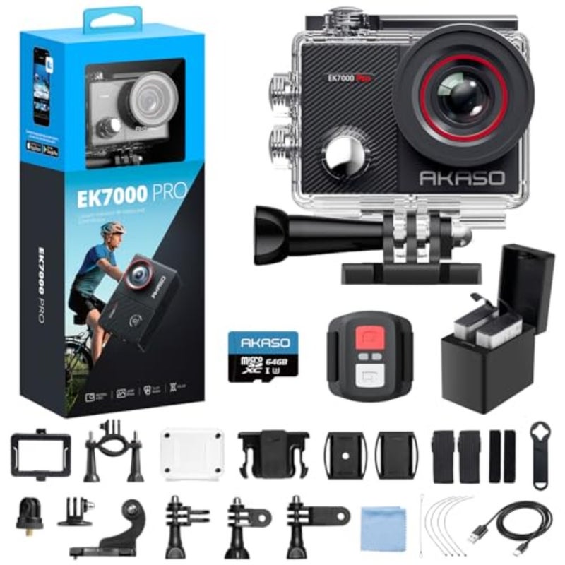 EK7000 Pro 4K Action Camera with Touch Screen EIS Stabilization 40M Waterproof Includes 64GB microSDXC Card Remote Control Underwater Camera with Helmet Mount Accessories Kit For Sports, Travel, and Outdoor Use - Image 1