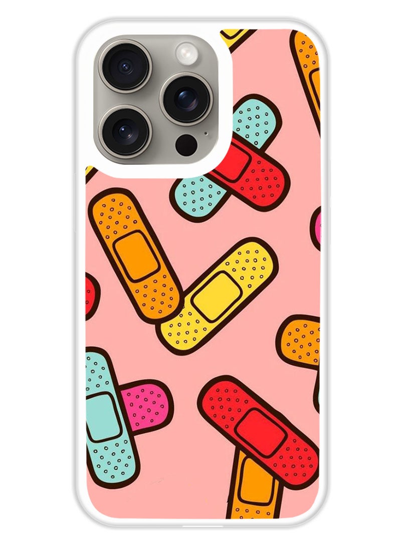 Theodor Protective Case Cover For APPLE IPHONE 15 Pro Patches (White Bumper) - Image 1