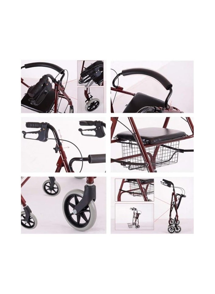 AKM Lightweight  Foldable  4 Wheel Rollator Walker Aid with Padded Seat Lockable Brakes and  Underseat  Basket  Adjustable Height  - Image 3