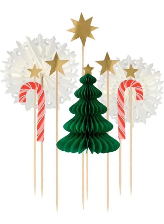 Meri Meri - Christmas Honeycomb Cake Topper Set - Honeycomb New Year Cake Decoration Set - 10 Pieces  - Image 1