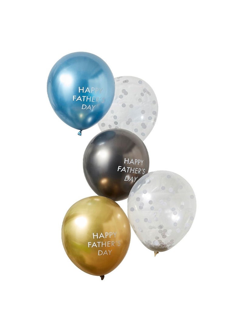 Ginger Ray Happy Father's Day Balloon Bouquet Blue Gold Gray 5-Pack - Image 1