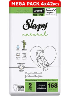 Sleepy Natural Size 2, 3-6Kg Hypoallergenic Baby Dry Diapers, Organic Cotton, Highly Absorbent, Bamboo Extract, Ultimate Comfort And Dryness, 100% Leakage Protection, 4 X 42 Count  - Image 1