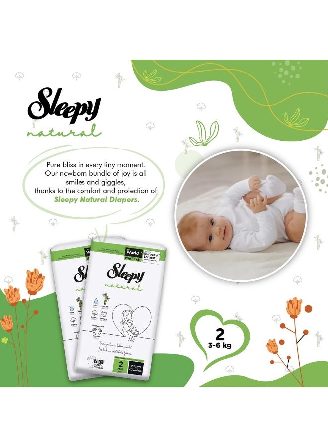 Sleepy حفاظات جافة للأطفال بحجم طبيعي 2، 3-6 كجم، مضادة للحساسية، قطن عضوي، عالية الامتصاص، مستخلص من البامبو، راحة وجفاف قصوى، حماية 100% من التسرب، 4 × 42 عدد - Image 5