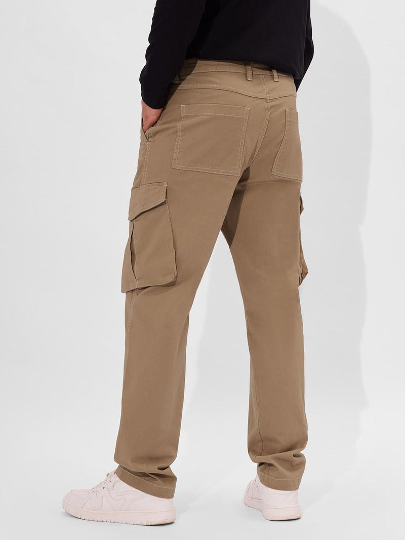 The Souled Store Solids: Dark Beige Men and Boys Buttoned Slim Fit Cotton Cargo Pants - Image 4