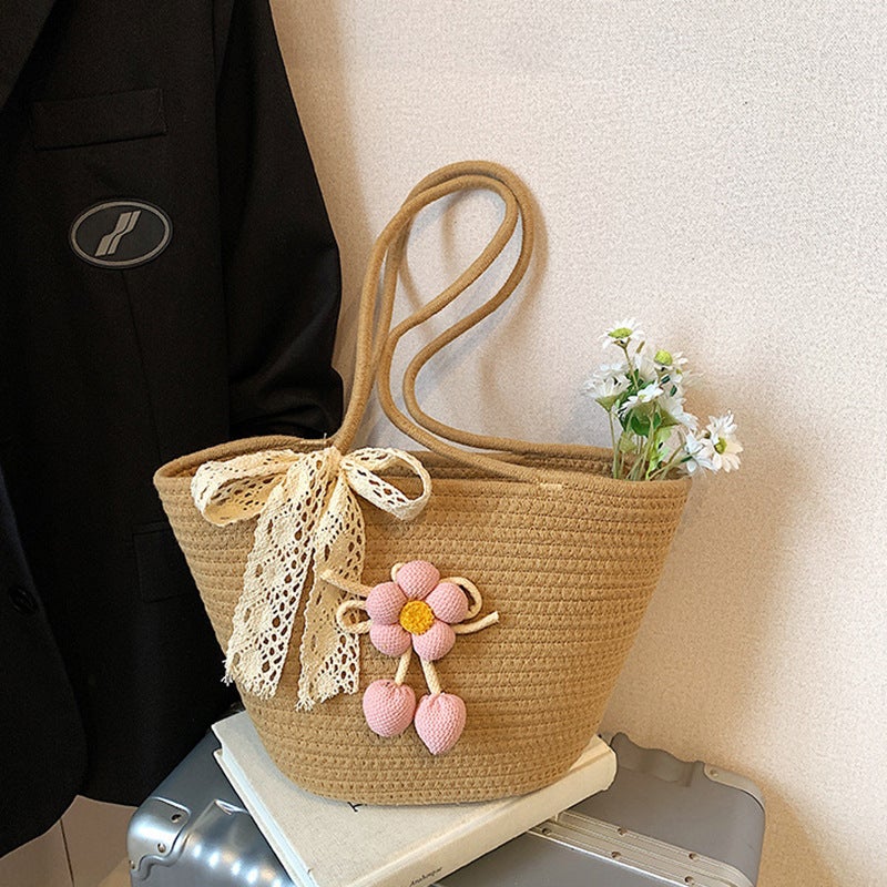 Woven Straw Tote Bag for Women, Large Capacity Shoulder Handbag - Image 4