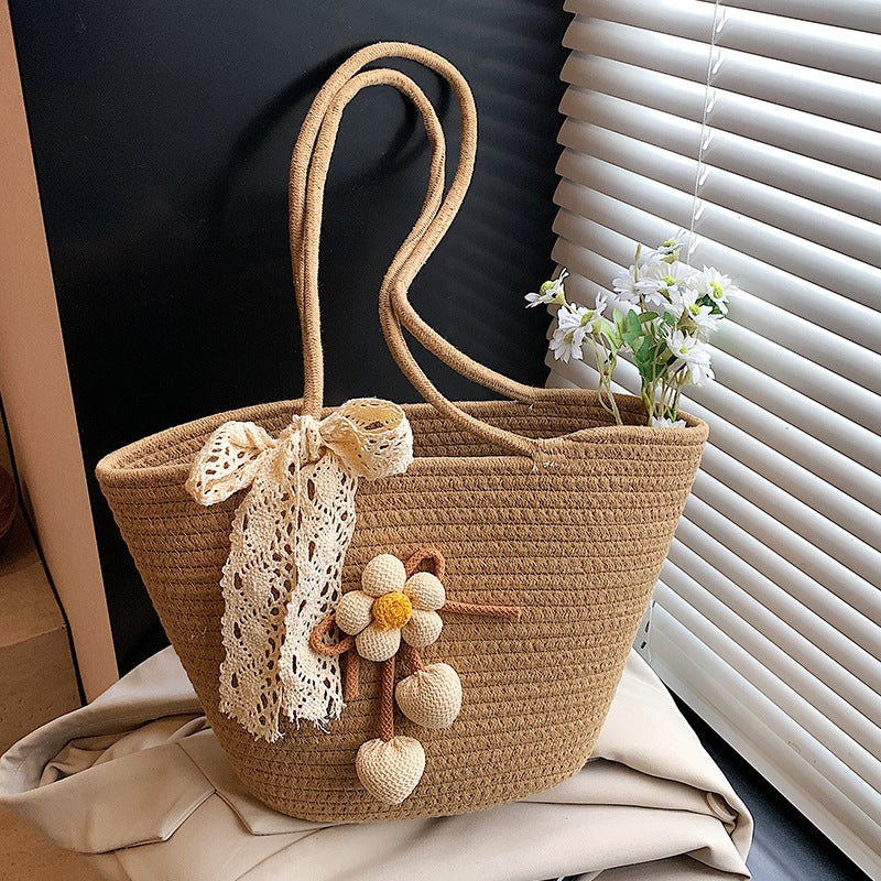 Woven Straw Tote Bag for Women, Large Capacity Shoulder Handbag - Image 3
