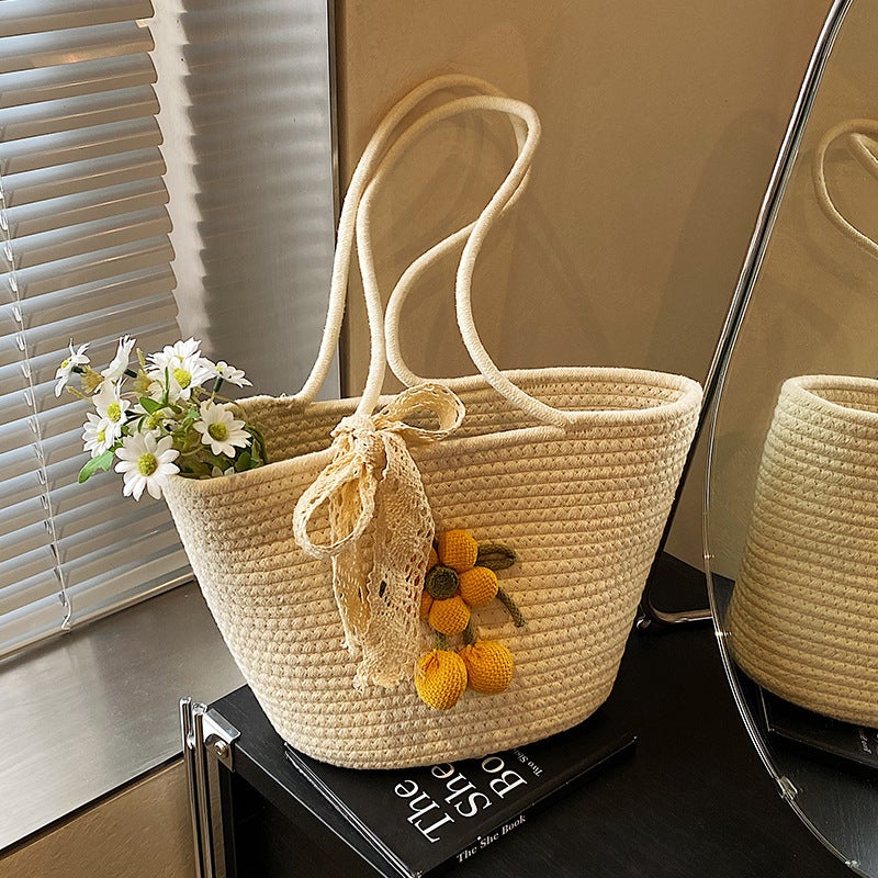 Woven Straw Tote Bag for Women, Large Capacity Shoulder Handbag - Image 2