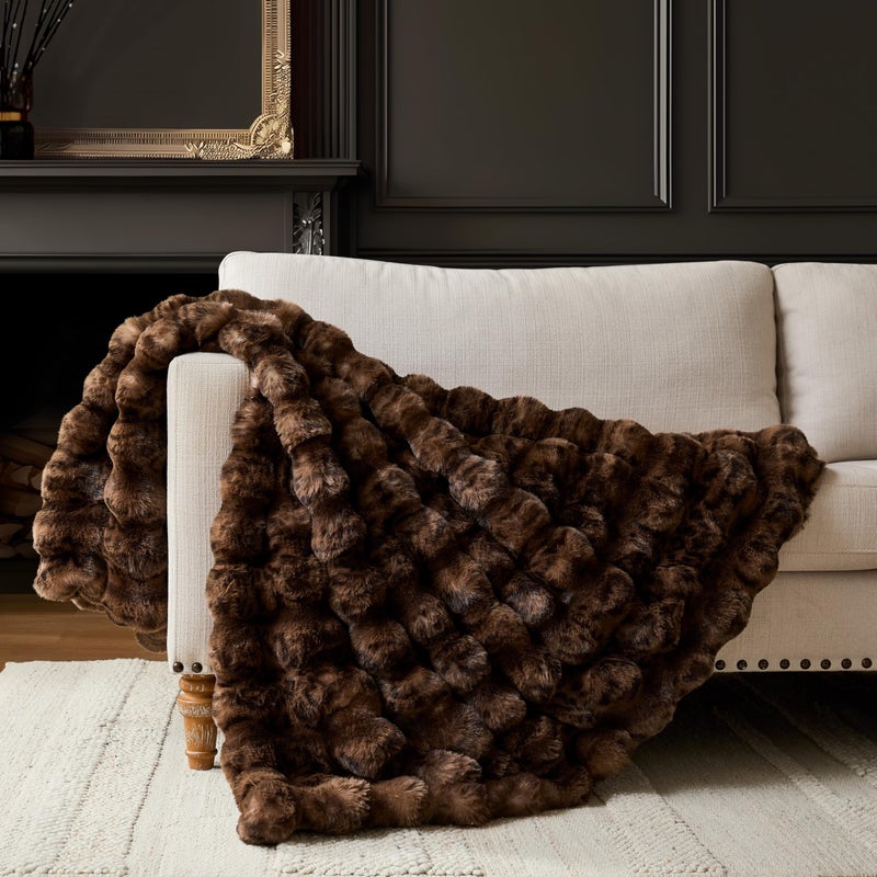 WDCOZY Cheetah Leopard Print Bubble Throw Blanket, Luxury Faux Rabbit Fur Mink Plush Throw for Couch, Sofa and Bed, Soft Fluffy Fuzzy Cozy Blanket for Women, 50x60 inches, Chocolate Brown, 950 GSM - Image 1