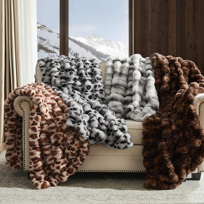 WDCOZY Cheetah Leopard Print Bubble Throw Blanket, Luxury Faux Rabbit Fur Mink Plush Throw for Couch, Sofa and Bed, Soft Fluffy Fuzzy Cozy Blanket for Women, 50x60 inches, Chocolate Brown, 950 GSM - Image 4