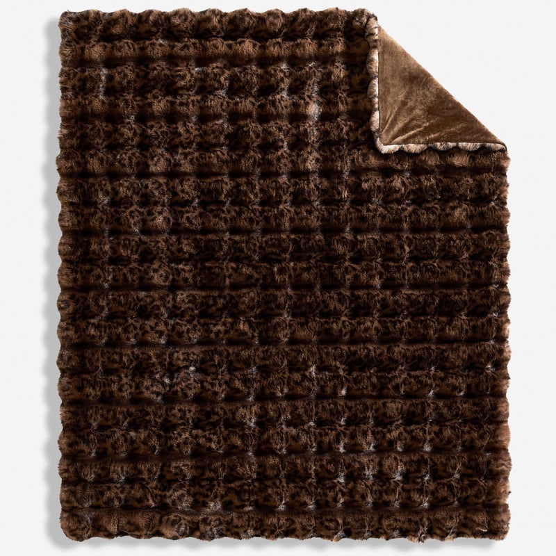 WDCOZY Cheetah Leopard Print Bubble Throw Blanket, Luxury Faux Rabbit Fur Mink Plush Throw for Couch, Sofa and Bed, Soft Fluffy Fuzzy Cozy Blanket for Women, 50x60 inches, Chocolate Brown, 950 GSM - Image 3
