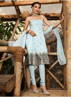  قصة Women's Powder Blue Floral Zari Anarkali Set  - Image 5
