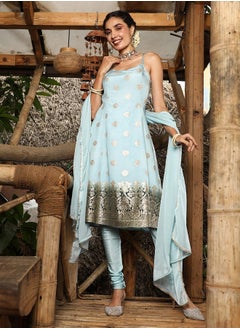  قصة Women's Powder Blue Floral Zari Anarkali Set  - Image 3