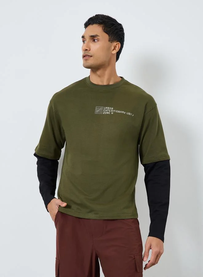 Styli Men Oversized Twofer Sleeve Style T-Shirt