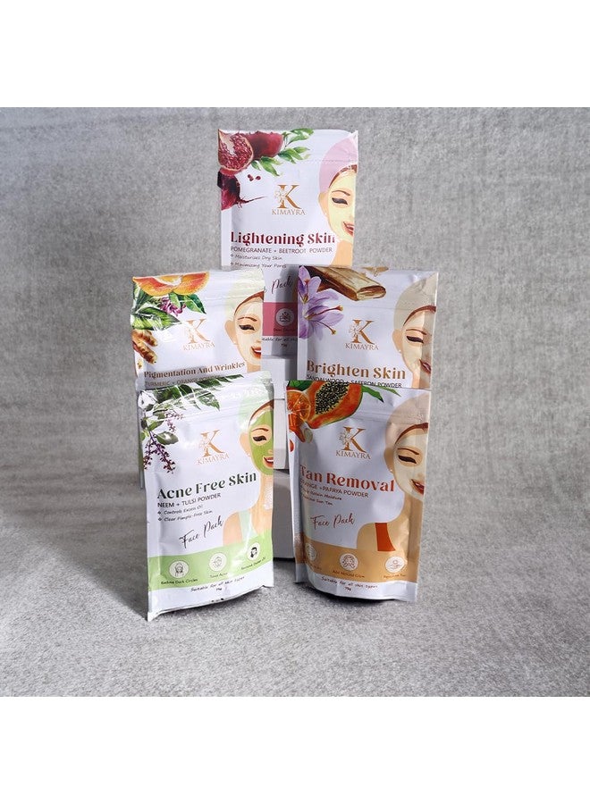 Kimayra Skin Care Combo Powder (Pomegranate + Beetroot, Neem + Tulsi, Orange + Papaya, Turmeric + Orange, Sandalwood + Saffron) - Face Pack Combo Powder for Natural Glowing Skin - 375Gm (75G X 5 Pack) - Image 3