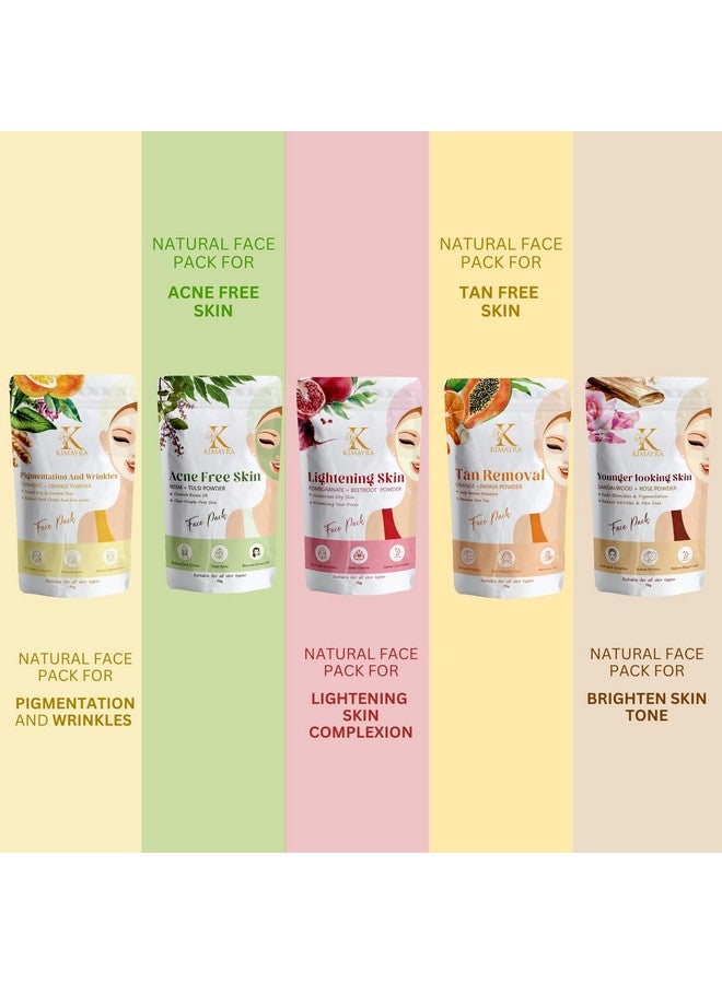 Kimayra Skin Care Combo Powder (Pomegranate + Beetroot, Neem + Tulsi, Orange + Papaya, Turmeric + Orange, Sandalwood + Saffron) - Face Pack Combo Powder for Natural Glowing Skin - 375Gm (75G X 5 Pack) - Image 4