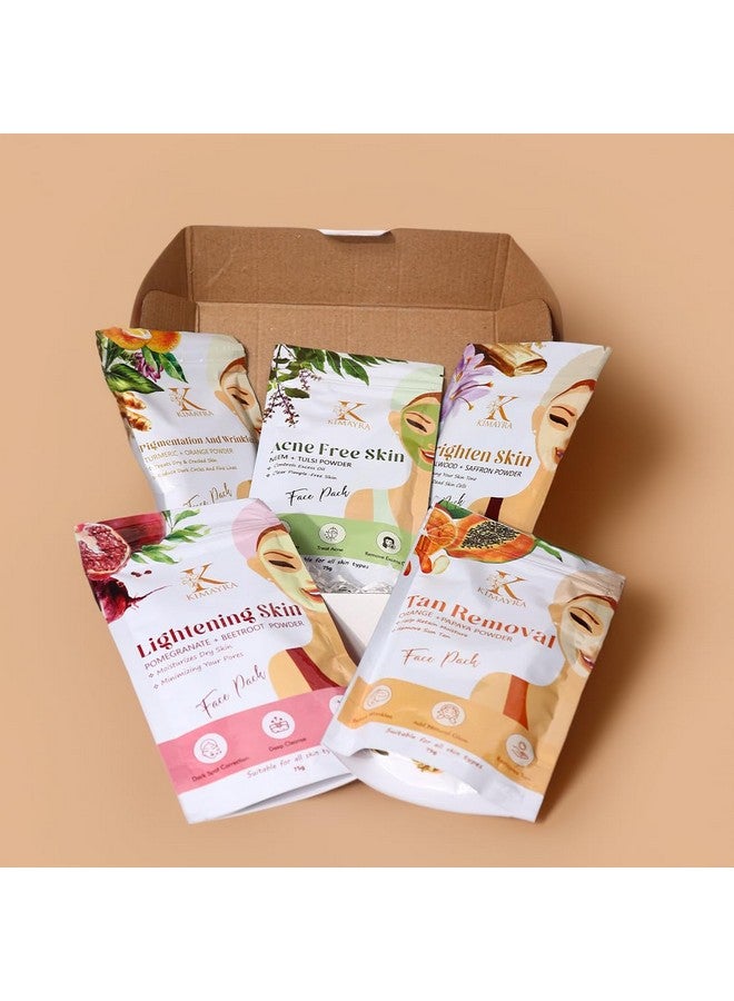 Kimayra Skin Care Combo Powder (Pomegranate + Beetroot, Neem + Tulsi, Orange + Papaya, Turmeric + Orange, Sandalwood + Saffron) - Face Pack Combo Powder for Natural Glowing Skin - 375Gm (75G X 5 Pack) - Image 5