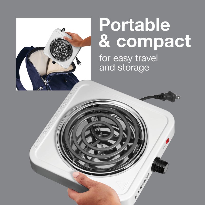 Proctor Silex Portable Electric Stove, Stainless Steel Single Burner Cooktop, Compact, Adjustable Temperature Hot Plate, 1200 Watts, White (34106) - Image 3