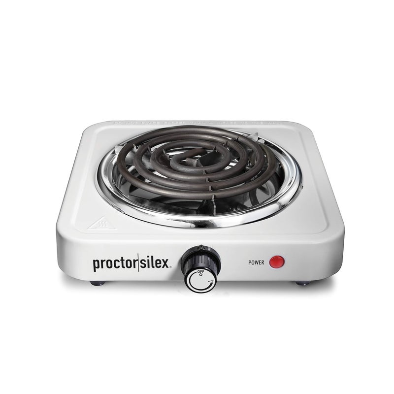 Proctor Silex Portable Electric Stove, Stainless Steel Single Burner Cooktop, Compact, Adjustable Temperature Hot Plate, 1200 Watts, White (34106) - Image 1
