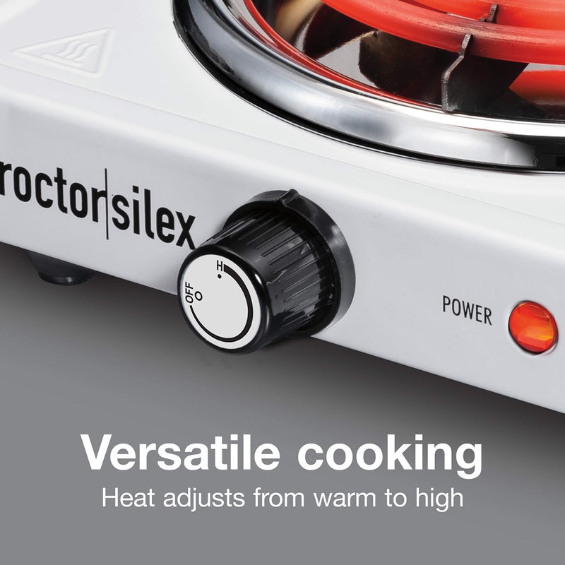 Proctor Silex Portable Electric Stove, Stainless Steel Single Burner Cooktop, Compact, Adjustable Temperature Hot Plate, 1200 Watts, White (34106) - Image 5