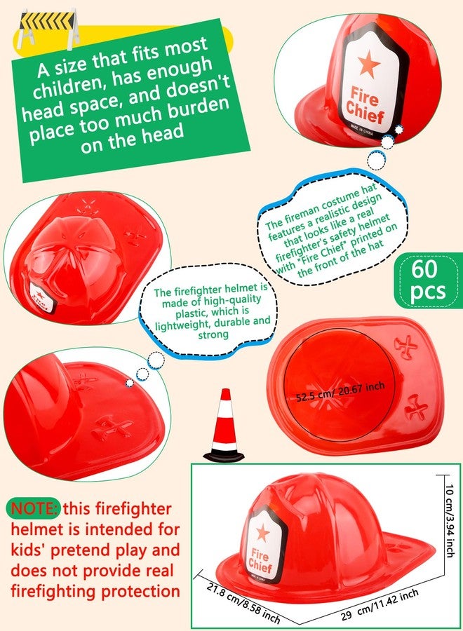 Restroma 60 Pack Children Firefighter Hat Bulk Fire Chief Helmet Plastic Fireman Costume Hat for Kids Fireman Cosplay Hero Theme Party Dress Up (Color Style 1) - Image 2