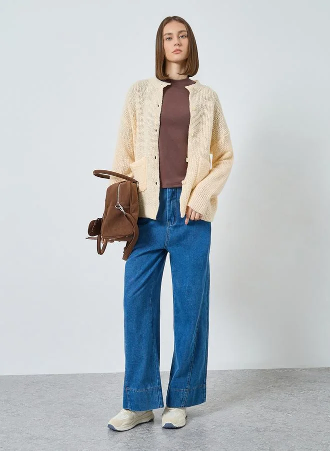 Styli Cream Regular Fit Chunky Knit Cardigan