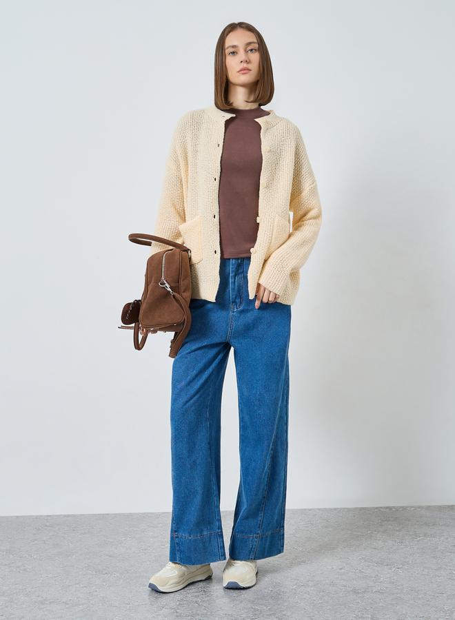 Styli Cream Regular Fit Chunky Knit Cardigan - Image 2
