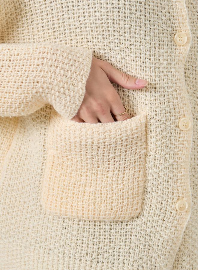 Styli Cream Regular Fit Chunky Knit Cardigan - Image 4