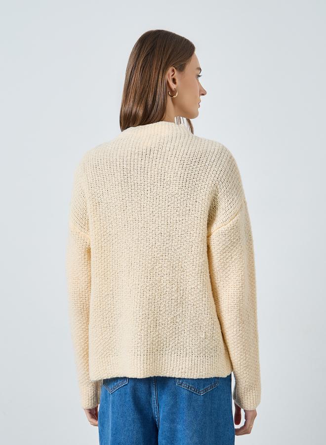 Styli Cream Regular Fit Chunky Knit Cardigan - Image 5