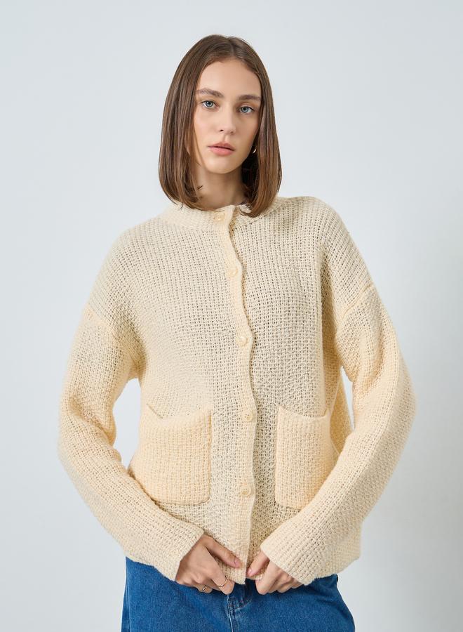 Styli Cream Regular Fit Chunky Knit Cardigan - Image 1