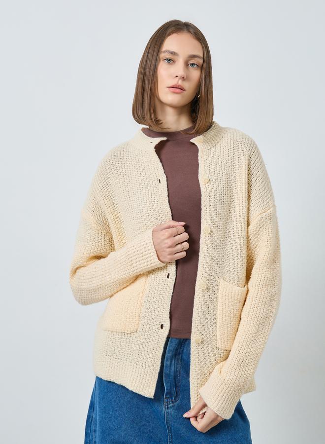 Styli Cream Regular Fit Chunky Knit Cardigan - Image 3