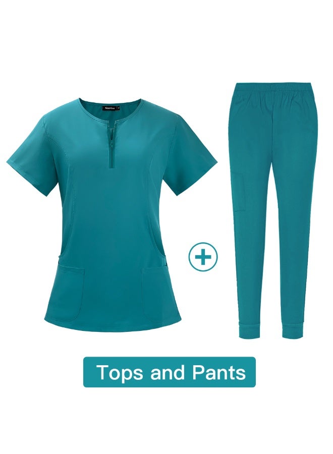 NIBEMINENT Elastic Quick Drying Hospital Nurse's Oral And Dental Doctor's Surgical Clothing, Women's Split Hand Washing Suit Set - Image 1