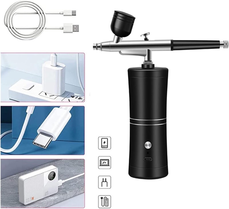 COSLUXE Air brush Set Professional Facial Makeup Airbrush Gun Kit USB Rechargeable Air Brush Pen for Makeup Skin SPA Art Nail Painting Tattoo Manicure Cakes DIY with 3 Capacity Cups - Image 4