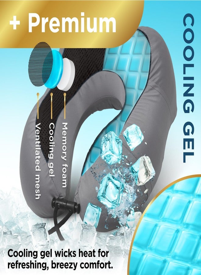 BLACK+DECKER وسادة عنق من فوم الذاكرة الجل البارد من بلاك + ديكر - وسادة سفر للطائرة والسيارة والقطار - دعم عنق مريح، فوم ذاكرة ببطء ارتداد، غطاء قابل للغسل، مقاس عالمي، رمادي - Image 2