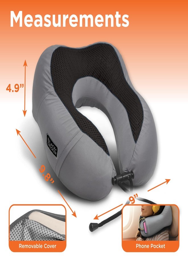 BLACK+DECKER وسادة عنق من فوم الذاكرة الجل البارد من بلاك + ديكر - وسادة سفر للطائرة والسيارة والقطار - دعم عنق مريح، فوم ذاكرة ببطء ارتداد، غطاء قابل للغسل، مقاس عالمي، رمادي - Image 5