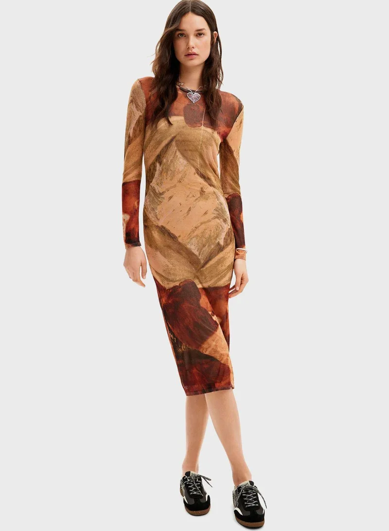DESIGUAL Printed Mesh Dress
