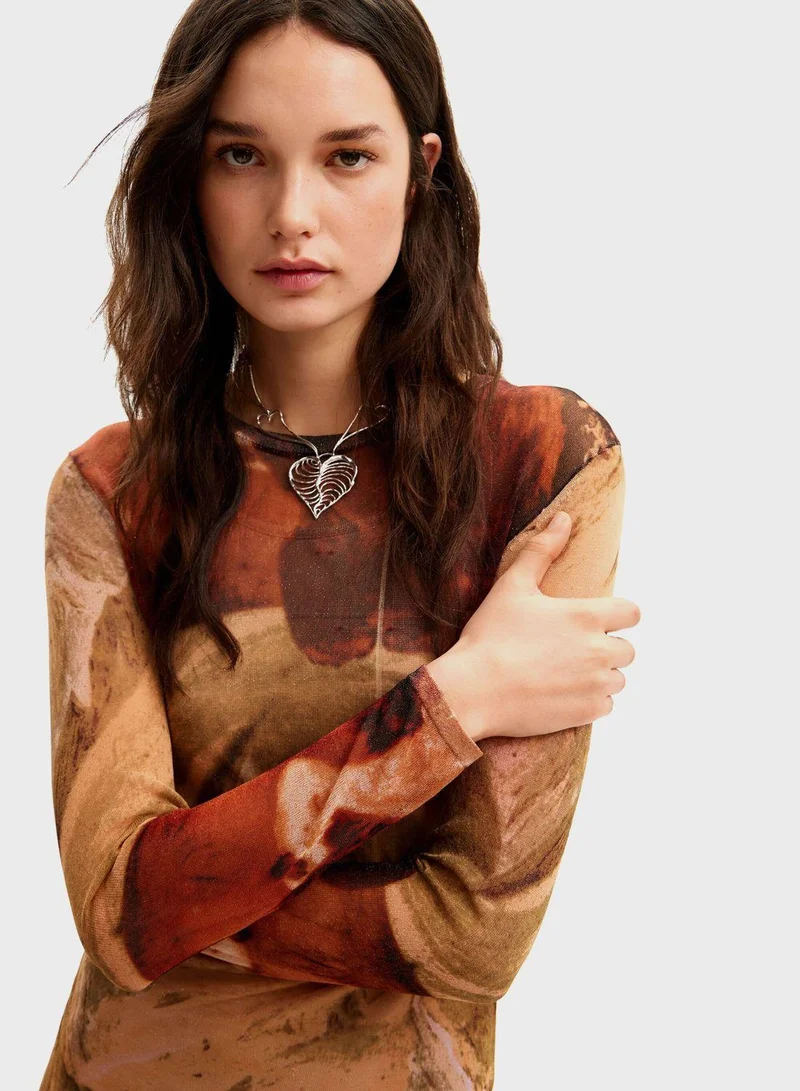 DESIGUAL Printed Mesh Dress