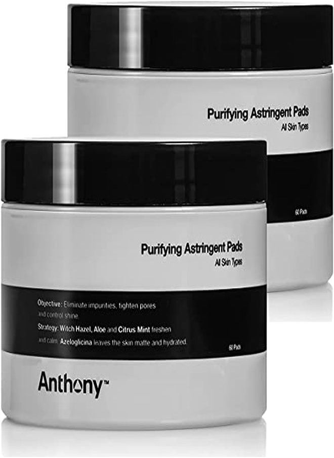 Anthony وسادات تنظيف المسام من Witch Hazel: 60 قطعة، عبوتان، من وسادات تنظيف قابضة منقية، من الصبار والنعناع الحمضي، تزيل الشوائب وتقلل من المسام وتتحكم في اللمعان  - Image 1