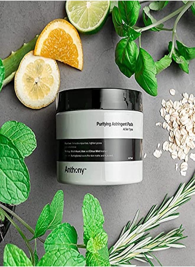 Anthony وسادات تنظيف المسام من Witch Hazel: 60 قطعة، عبوتان، من وسادات تنظيف قابضة منقية، من الصبار والنعناع الحمضي، تزيل الشوائب وتقلل من المسام وتتحكم في اللمعان  - Image 3