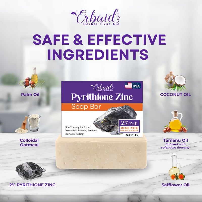 Natrulo Pyrithione Zinc Soap Bar for Face & Body, 4oz | 2% ZnP Bar Soap Skin Repair Cleanser for Acne, Rosacea, Eczema, Dermatitis, Psoriasis, Itching | Cleansing, Calming Zinc Facial Wash Made in USA - Image 5