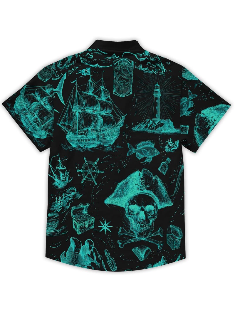 DFZ Men's Pirate Button Down Shirt Nautical Cruise Hawaiian Short Sleeve Shirt Pirate Night Outfits for Tropical Beach Party - Image 5