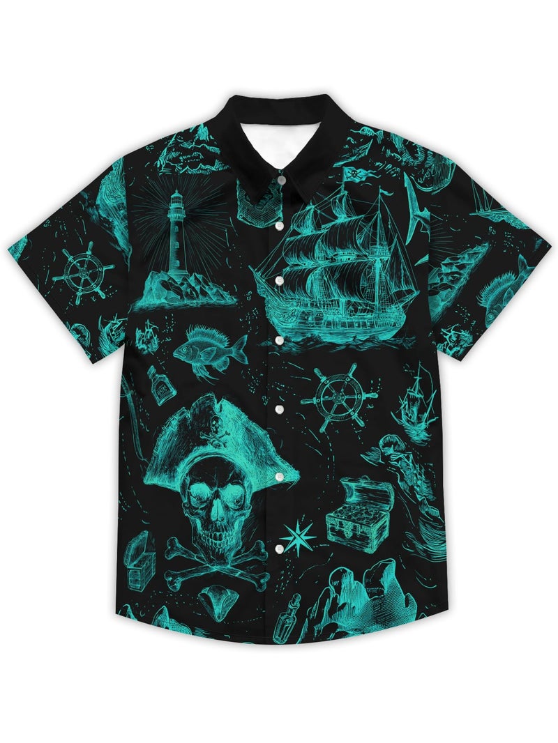 DFZ Men's Pirate Button Down Shirt Nautical Cruise Hawaiian Short Sleeve Shirt Pirate Night Outfits for Tropical Beach Party - Image 4