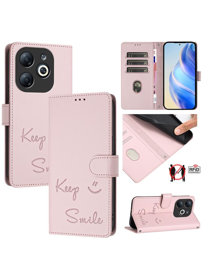 زبون جراب لهاتف Infinix Smart 8 مصنوع من الجلد بنقش ابتسامة بتقنية RFID - Image 1