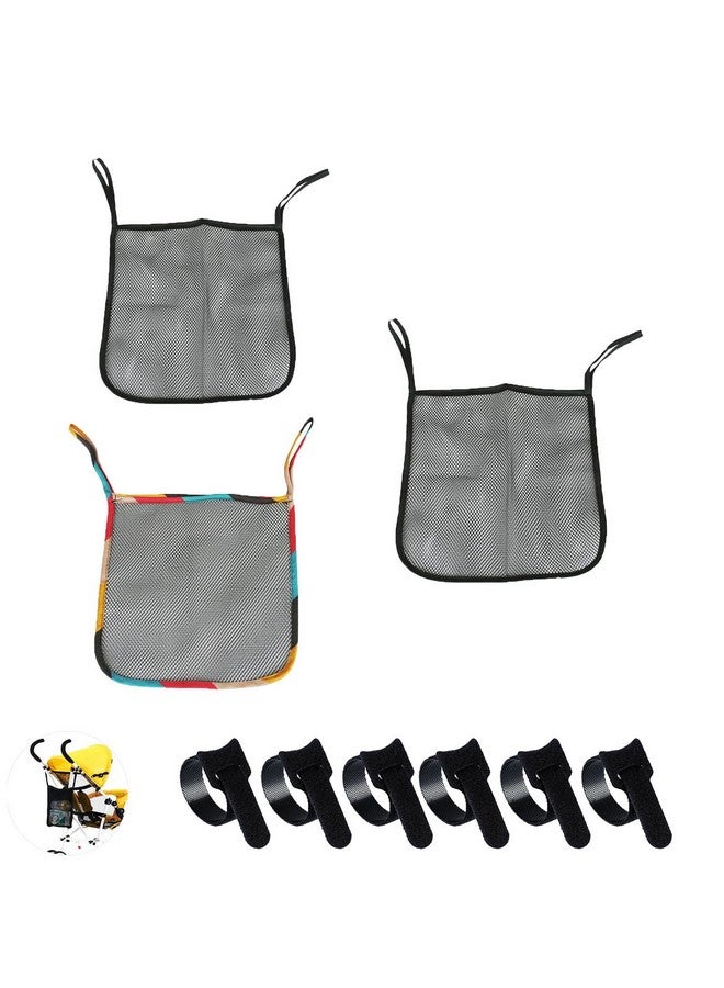 UtySty 3 Pack Stroller Sling Mesh Bag Back Hanging Extra Storage Organizer Handle Bar Attachment Net Pouch for Kids Wagon Pushchair Pram Car Seat Umbrella Water Bottle Diaper Bag Phone Snacks - Image 1