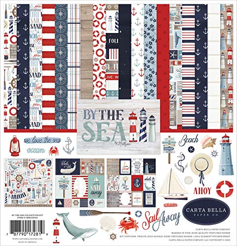 Echo Park Paper Carta Bella Paper Company By The Sea Collection Kit paper red blue navy teal cream 12x12Inch - Image 1